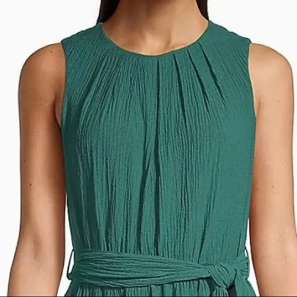 calvin klein green ruffle dress Calvin Klein Green Sleeveless A-Line Dress V-Neck Ruffle Belted Size 10